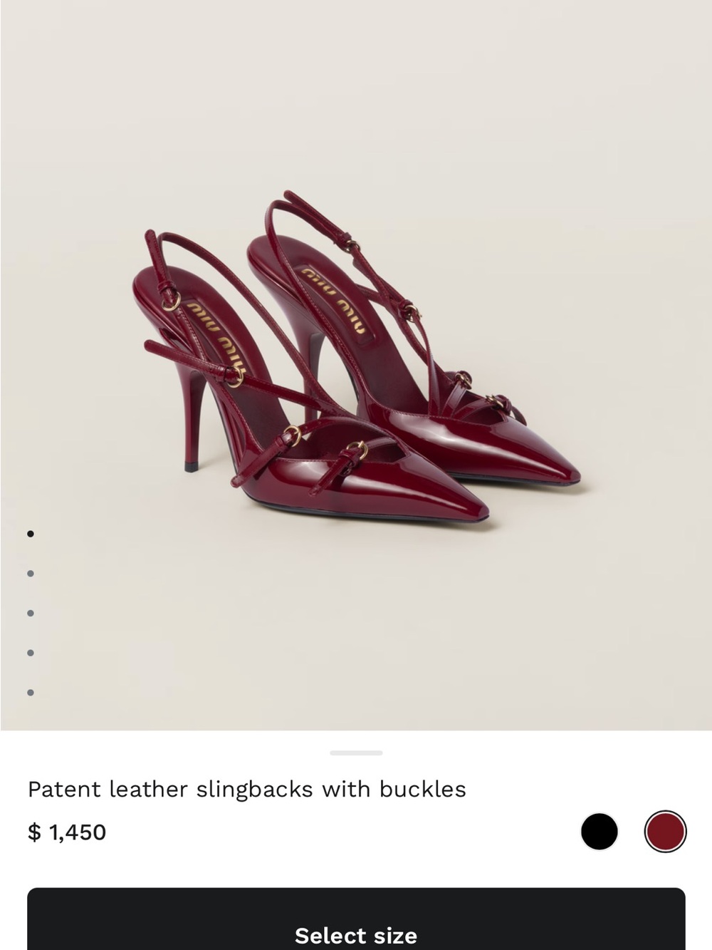 Miu Miu Deep Burgundy Patent Leather Pointed Slingback Heels - Picture 4 of 4